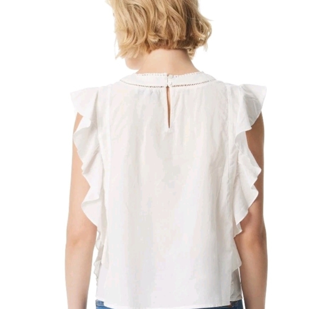 Jessica Simpson White Ruffle Eyelet Sleeveless Blouse Top Size Small NWT - Picture 3 of 11